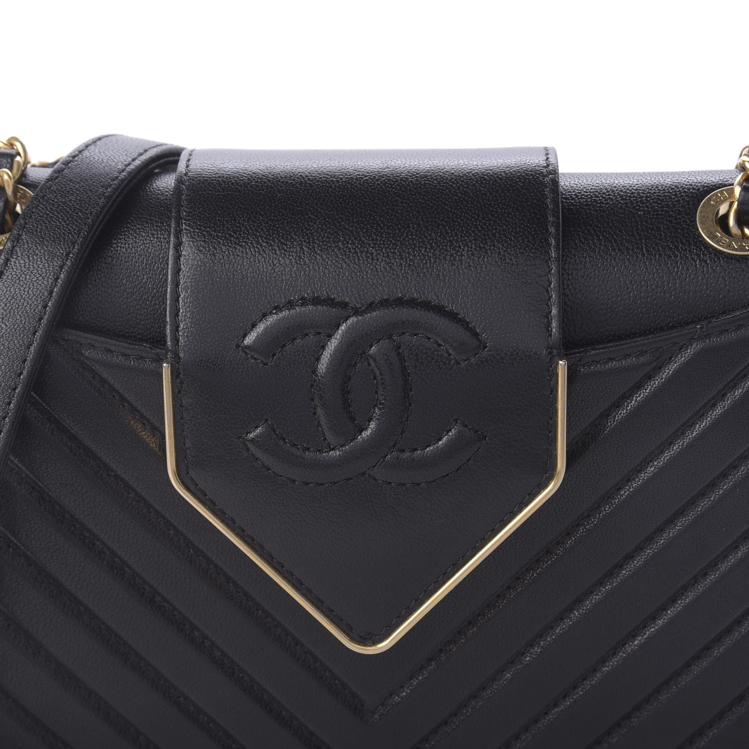 Chanel Shiny Sheepskin Chevron Quilted Mini Collar and Tie Flap Black 10 of 10