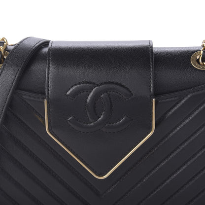 Chanel Shiny Sheepskin Chevron Quilted Mini Collar and Tie Flap Black 10 of 10