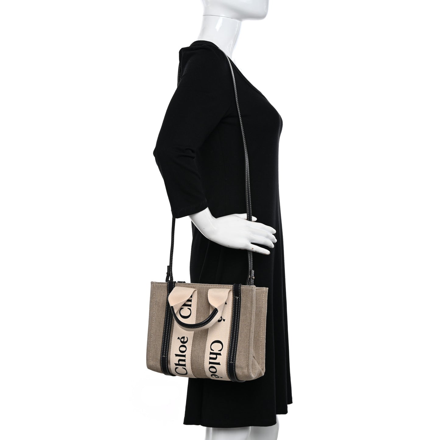 Linen Calfskin Small Woody Ribbon Tote With Strap White Navy