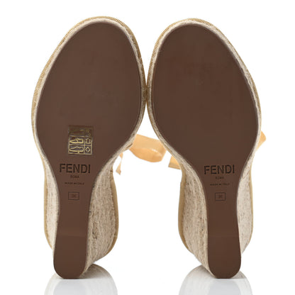 Fendi Rafia FF Embroidered Roma Ankle Wrap Espadrille Wedges 36 Natural 4 of 4