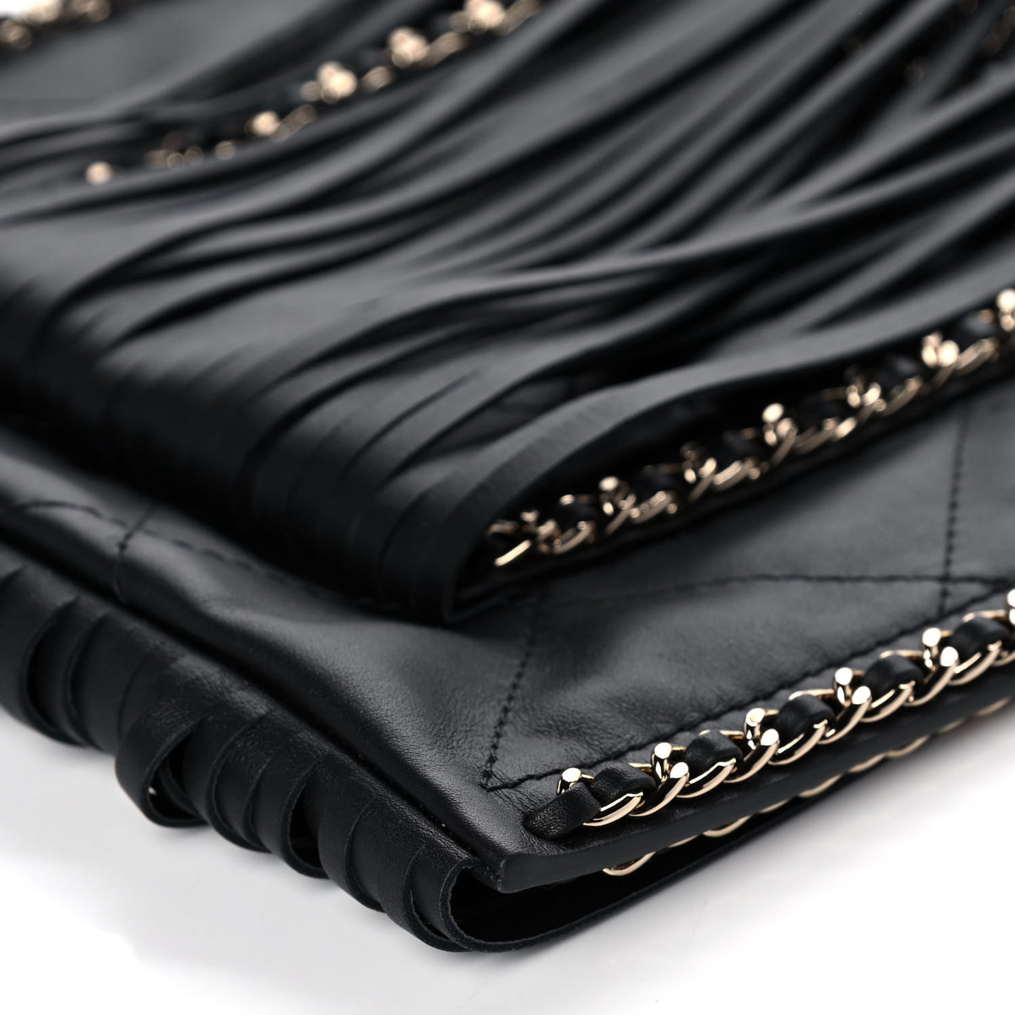 Calfskin Quilted Fringe Small Shopping Bag Black