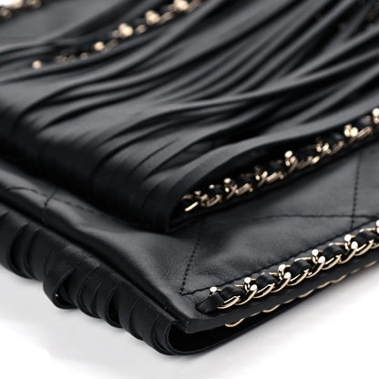 Chanel Calfskin Quilted Fringe Small Shopping Bag Black 10 of 11