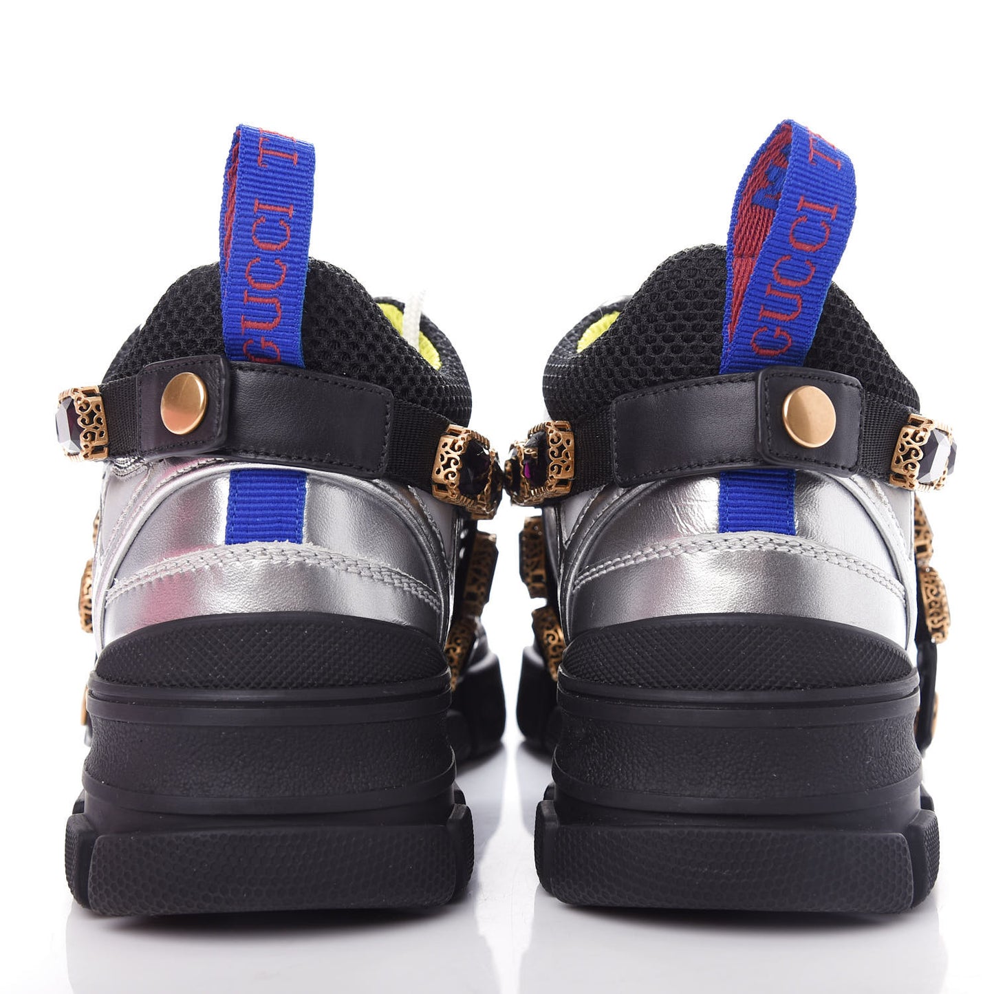 X SEGA Metallic Calfskin Mesh Removable Crystals Womens Flashtrek Sneakers 35.5 Silver Black