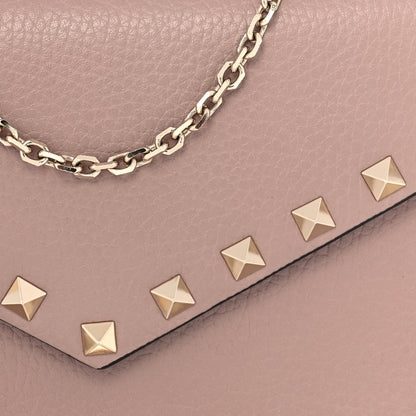 Valentino Garavani Pebbled Calfskin Rockstud Envelope Wallet on Chain Poudre 10 of 11