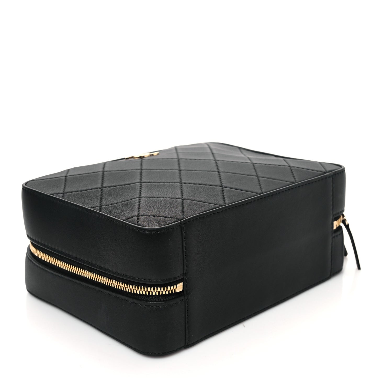 Calfskin Quilted Travel Kit Vanity Case Black