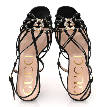 Gucci Calfskin Crystal GG Isa Ankle Strap Mid Heel Sandals 37.5 Black 2 of 9