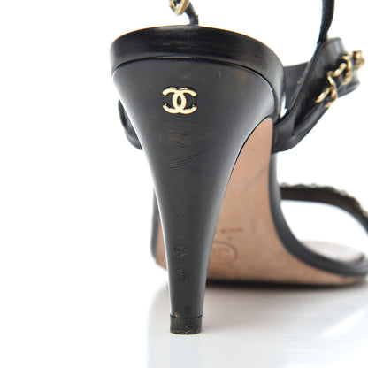 Chanel Crumpled Calfskin Chain Sandals 40 Black 13 of 20