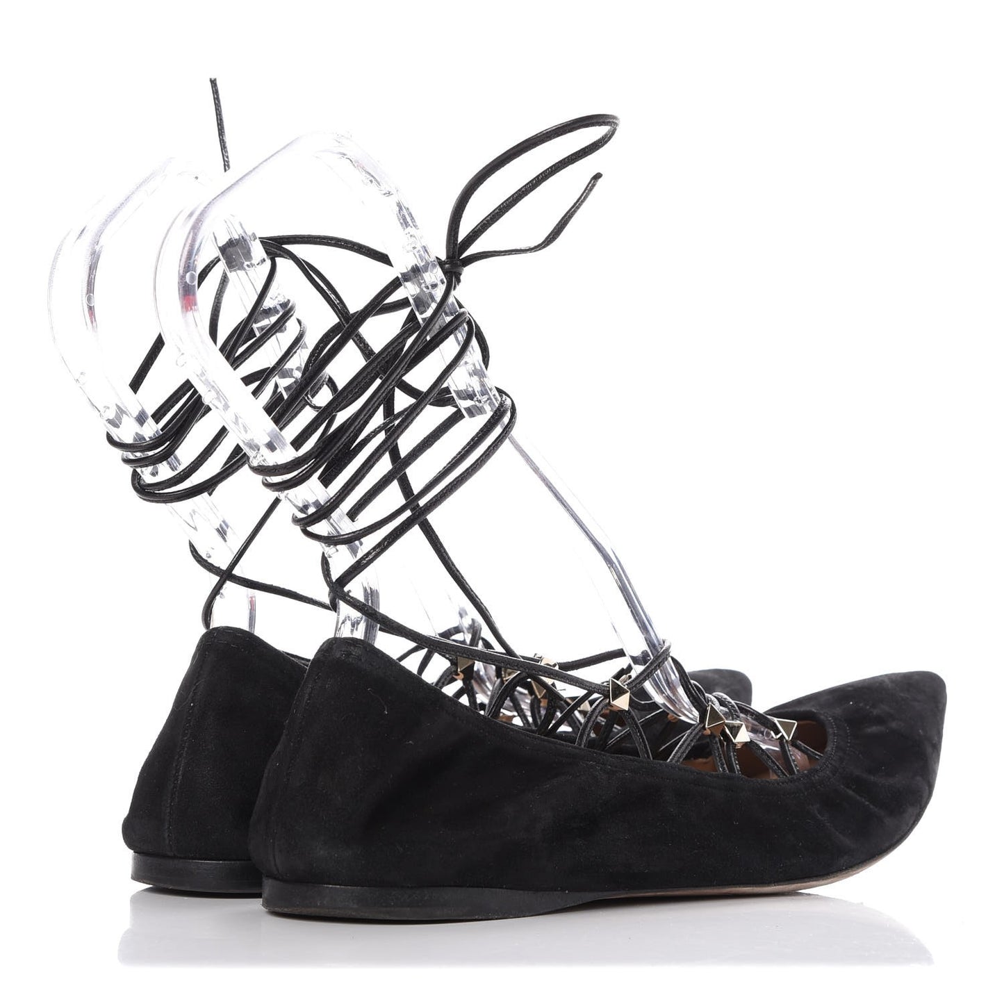 Suede Rockstud Gladiator Lace Up Ballerina Flats 39.5 Black