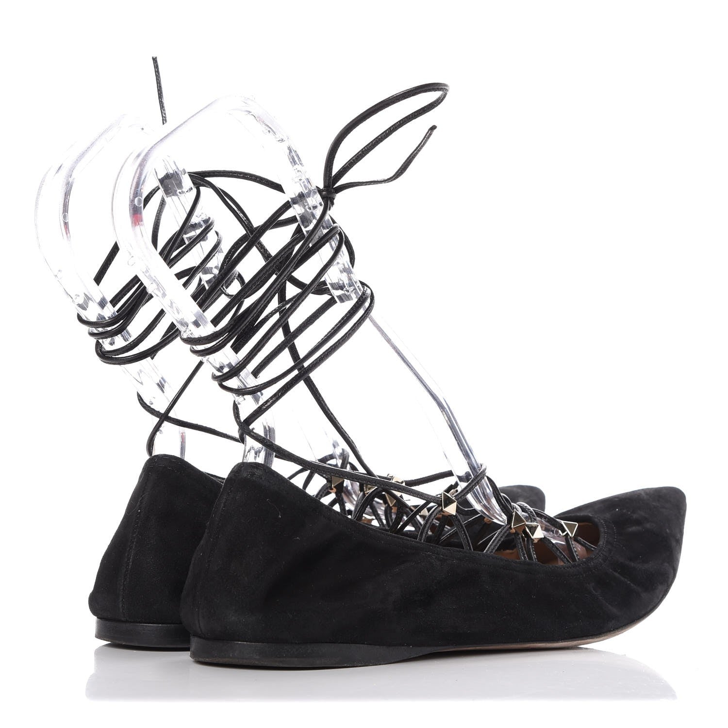 Valentino Garavani Suede Rockstud Gladiator Lace Up Ballerina Flats 39.5 Black 4 of 13