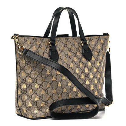 Gucci Soft GG Supreme Monogram Bees Small Crossbody Tote Beige Oro Black 2 of 8