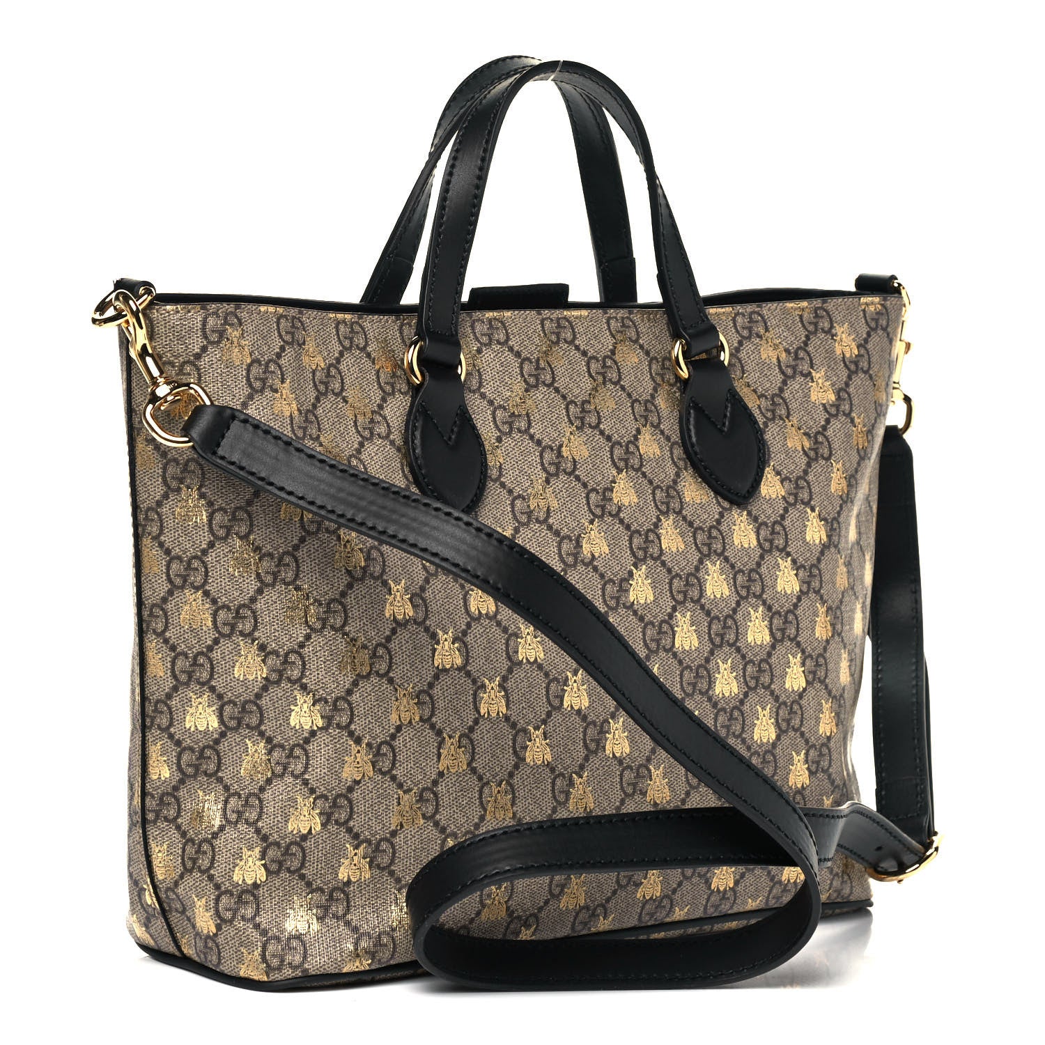 Gucci Soft GG Supreme Monogram Bees Small Crossbody Tote Beige Oro Black 2 of 8