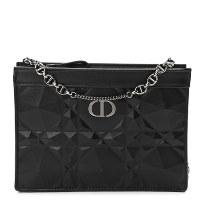 Christian Dior Calfskin Macrocannage Diamond Caro Zipped Pouch With Chain Black 1 of 13
