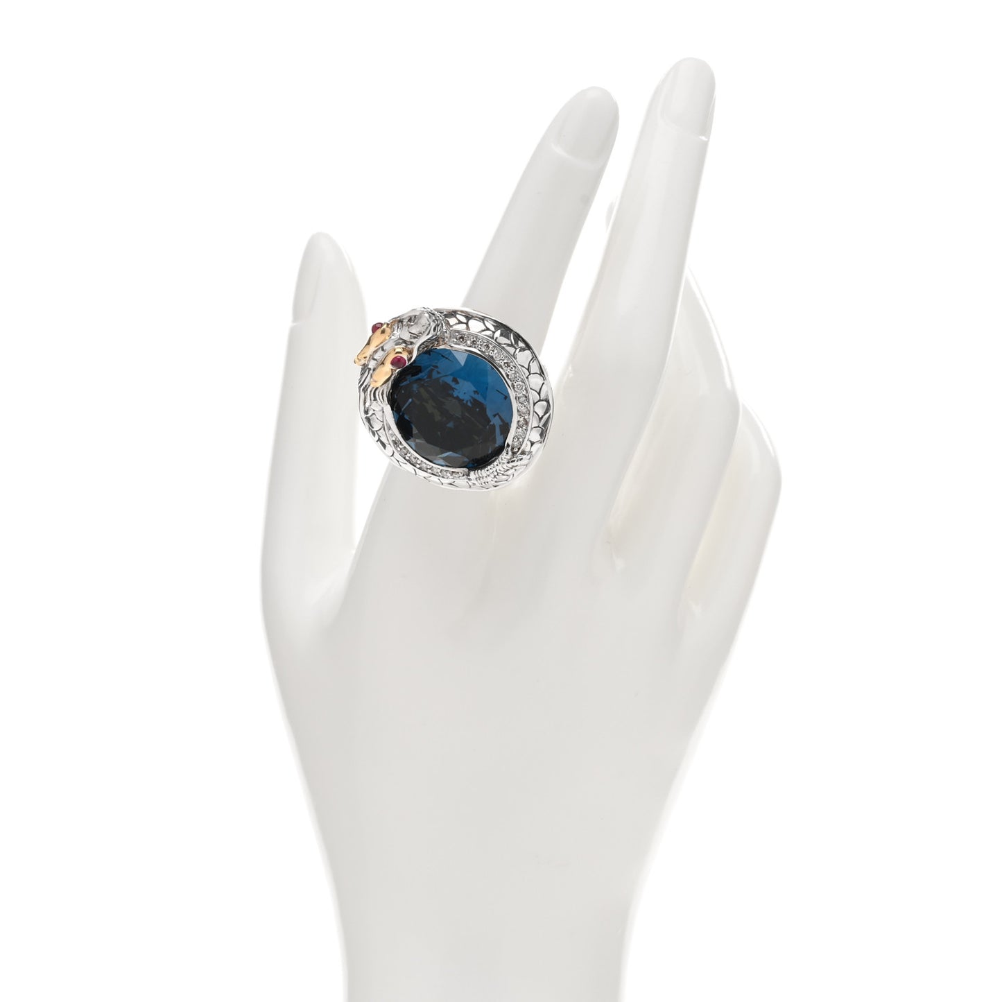 Sterling Silver 18K Yellow Gold Diamond Blue Topaz Ruby Naga Dragon Ring 54 7