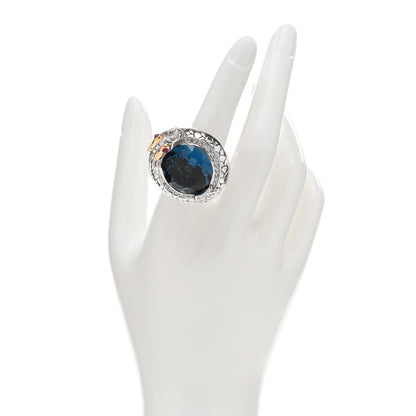 John Hardy Sterling Silver 18K Yellow Gold Diamond Blue Topaz Ruby Naga Dragon Ring 54 7 2 of 6