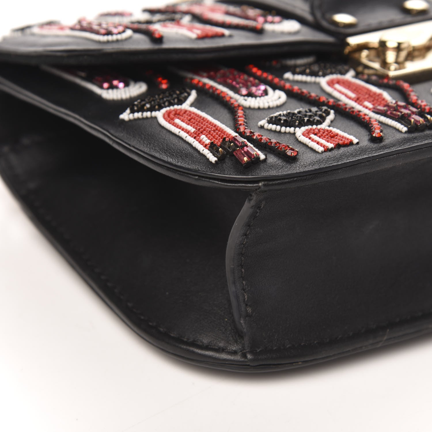 Valentino Garavani Vitello Crystal Lipstick Embellished Small Glam Lock Rockstud Flap Black 8 of 14