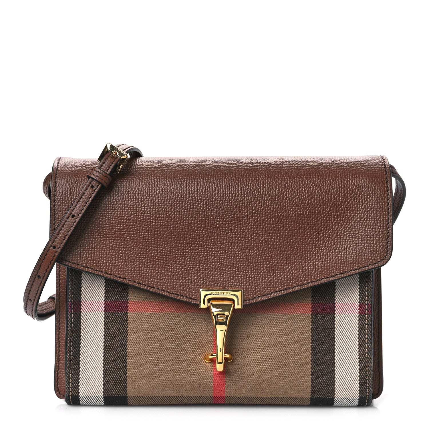 Burberry Derby Calfskin House Check Small Macken Crossbody Bag Tan 1 of 10