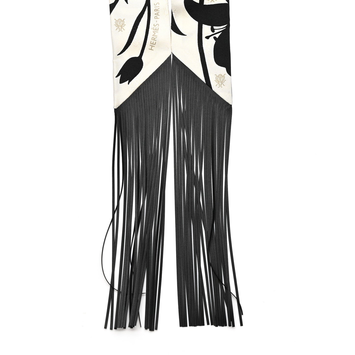 Silk Calfskin Bouquet Final Fringed Twilly Creme Black