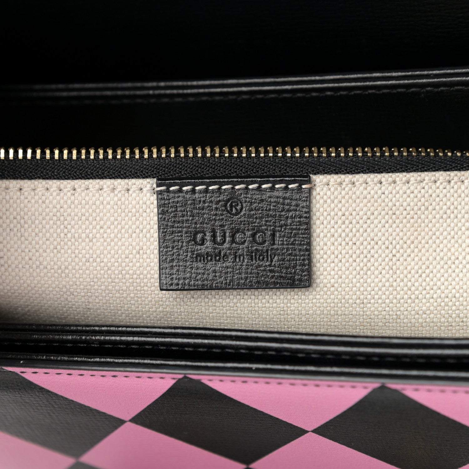 Gucci Textured Calfskin Geometric Print Horsebit 1955 Shoulder Bag Black Multicolor 6 of 16