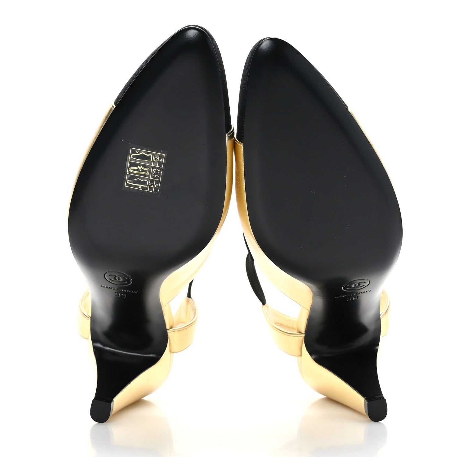 Chanel Laminated Lambskin Grosgrain Cap Toe CC Pumps 39 Gold Black 5 of 8