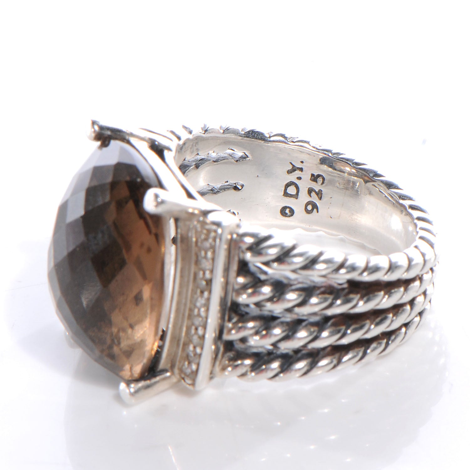 David Yurman Sterling Silver Wheaton Diamond 16mm Smoky Quartz Ring 52 6 3 of 5