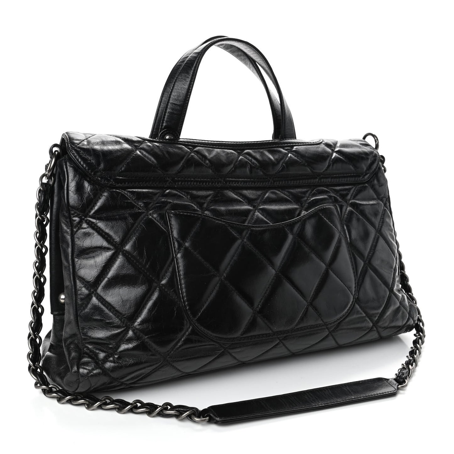 Glazed Calfskin Boy Satchel Flap Black