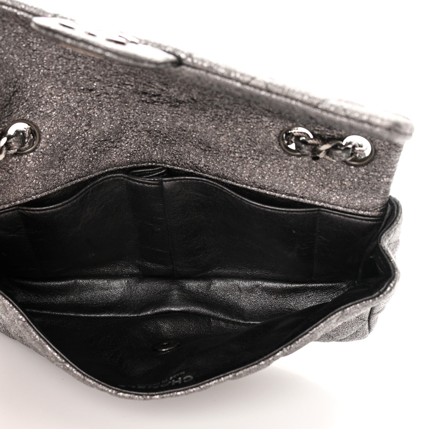 Chanel Metallic Crackled Calfskin Quilted East West Flap Dark Silver 4 of 10