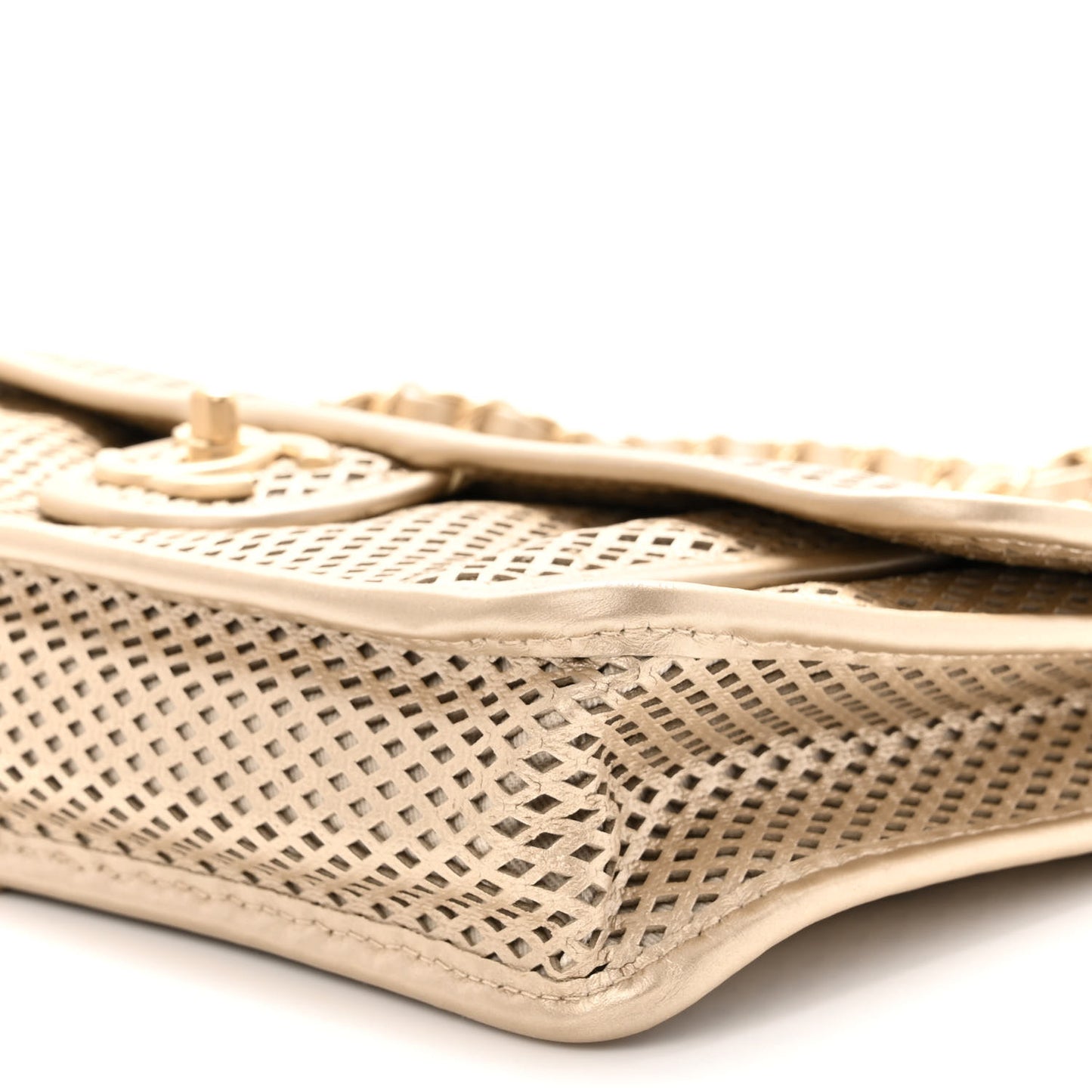 Metallic Perforated Calfskin Medium Up In The Air Flap Gold