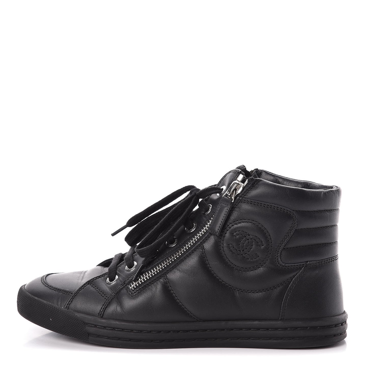 Calfskin Pearl High Top CC Sneakers 36 Black