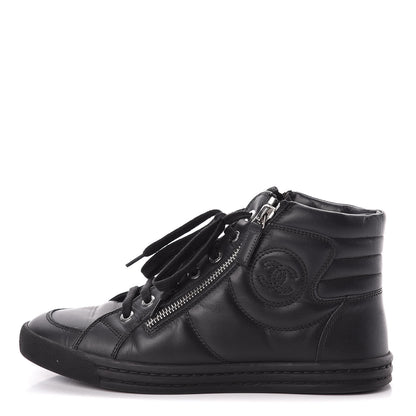 Chanel Calfskin Pearl High Top CC Sneakers 36 Black 1 of 16