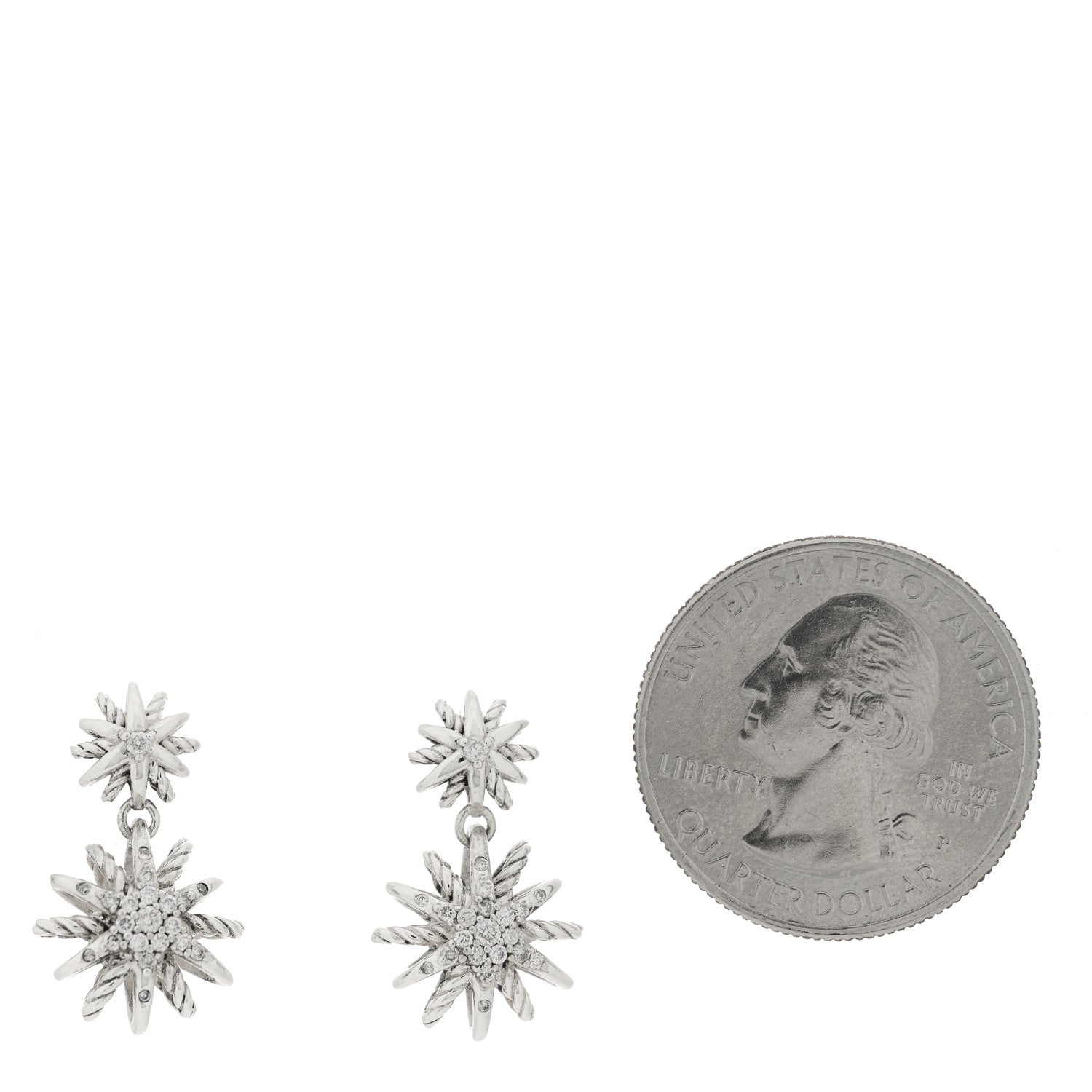 David Yurman Sterling Silver Diamond Starburst Double Drop Earrings 2 of 4