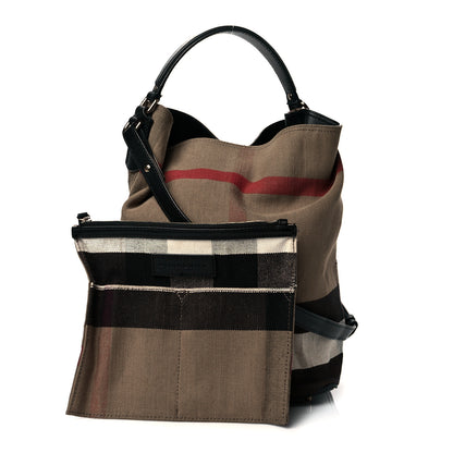 Burberry Canvas Mega Check Medium Ashby Hobo Black 1 of 9