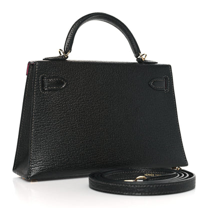 Hermes Chevre Mysore Horseshoe Mini Kelly Sellier 20 Black Rose Mexico 3 of 11