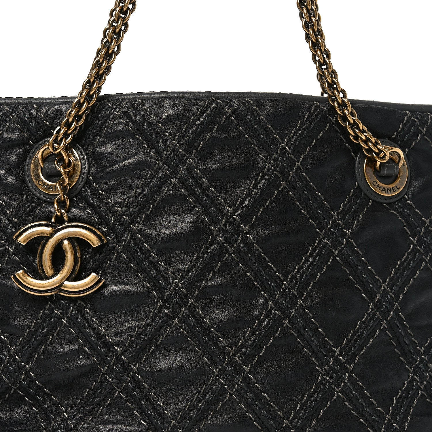 な　1204040 Chanel Calfskin Quilted Stitch Triptych Tote Black 1869942