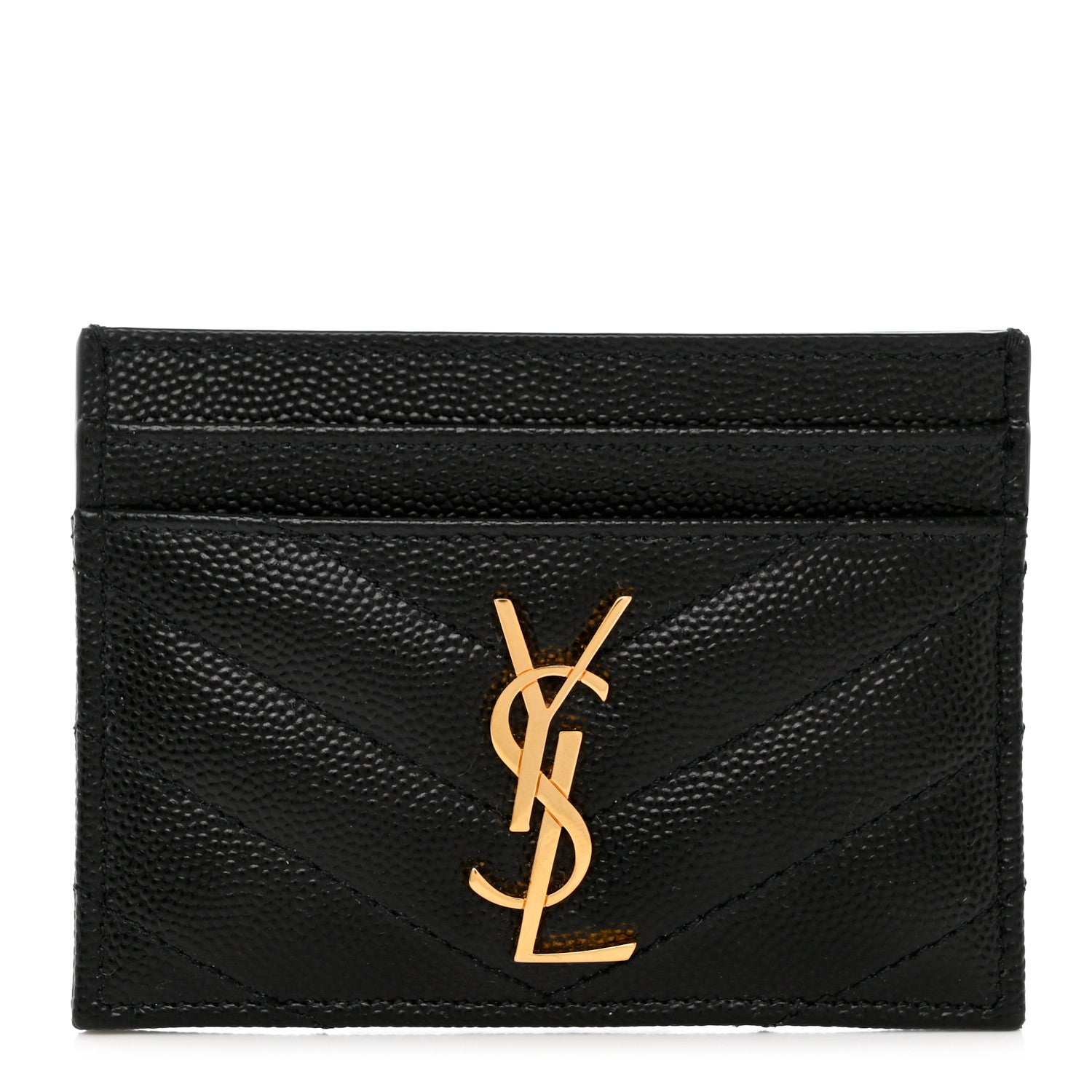 Saint Laurent Grain De Poudre Matelasse Chevron Monogram Credit Card Case Black 1 of 8
