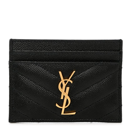 Saint Laurent Grain De Poudre Matelasse Chevron Monogram Credit Card Case Black 1 of 8