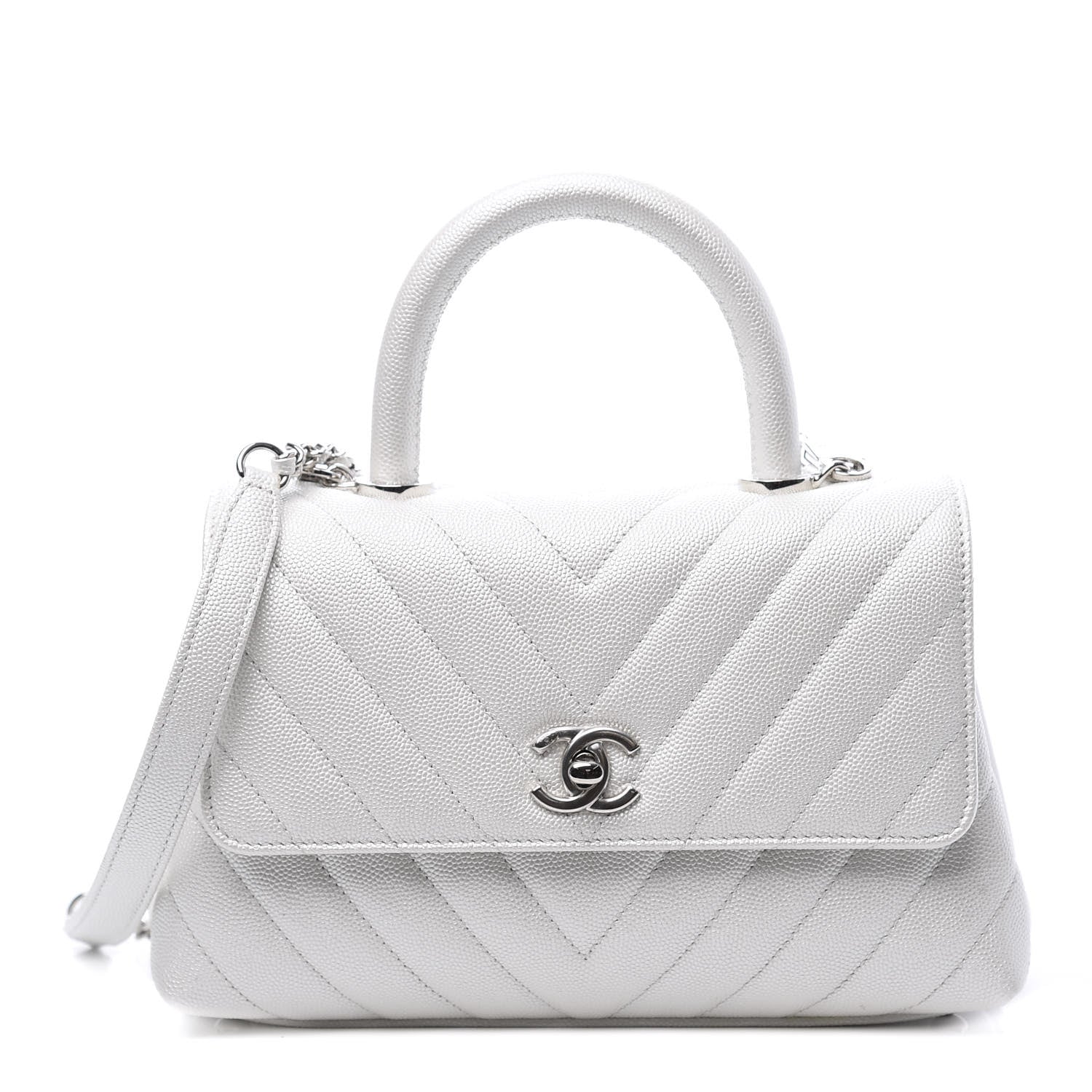 Chanel Iridescent Caviar Chevron Quilted Mini Coco Handle Flap White 1 of 10