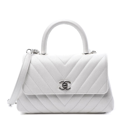 Chanel Iridescent Caviar Chevron Quilted Mini Coco Handle Flap White 1 of 10