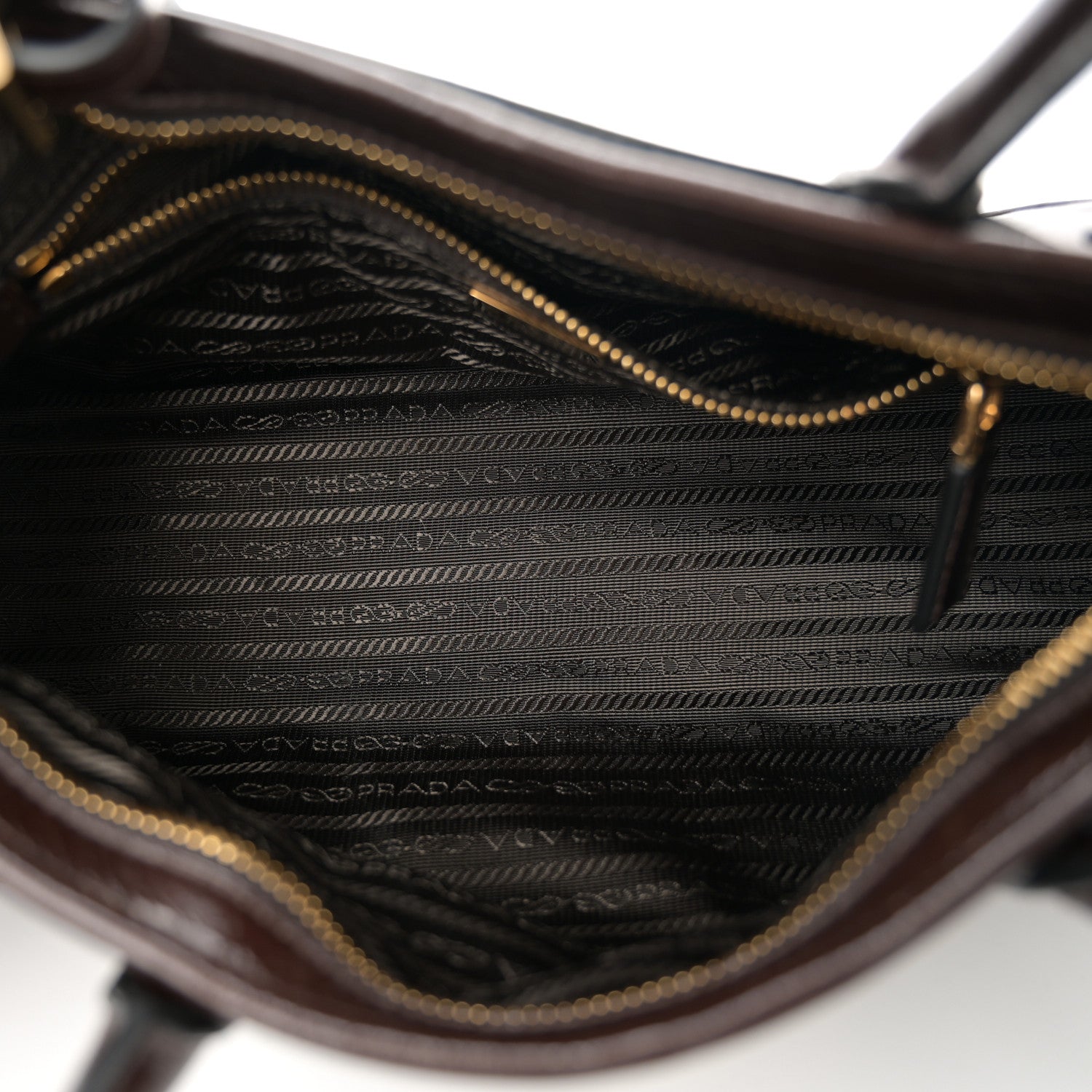 Prada Glossy Calfskin Triangle Medium Bonnie Shoulder Bag Dark Brown 5 of 10