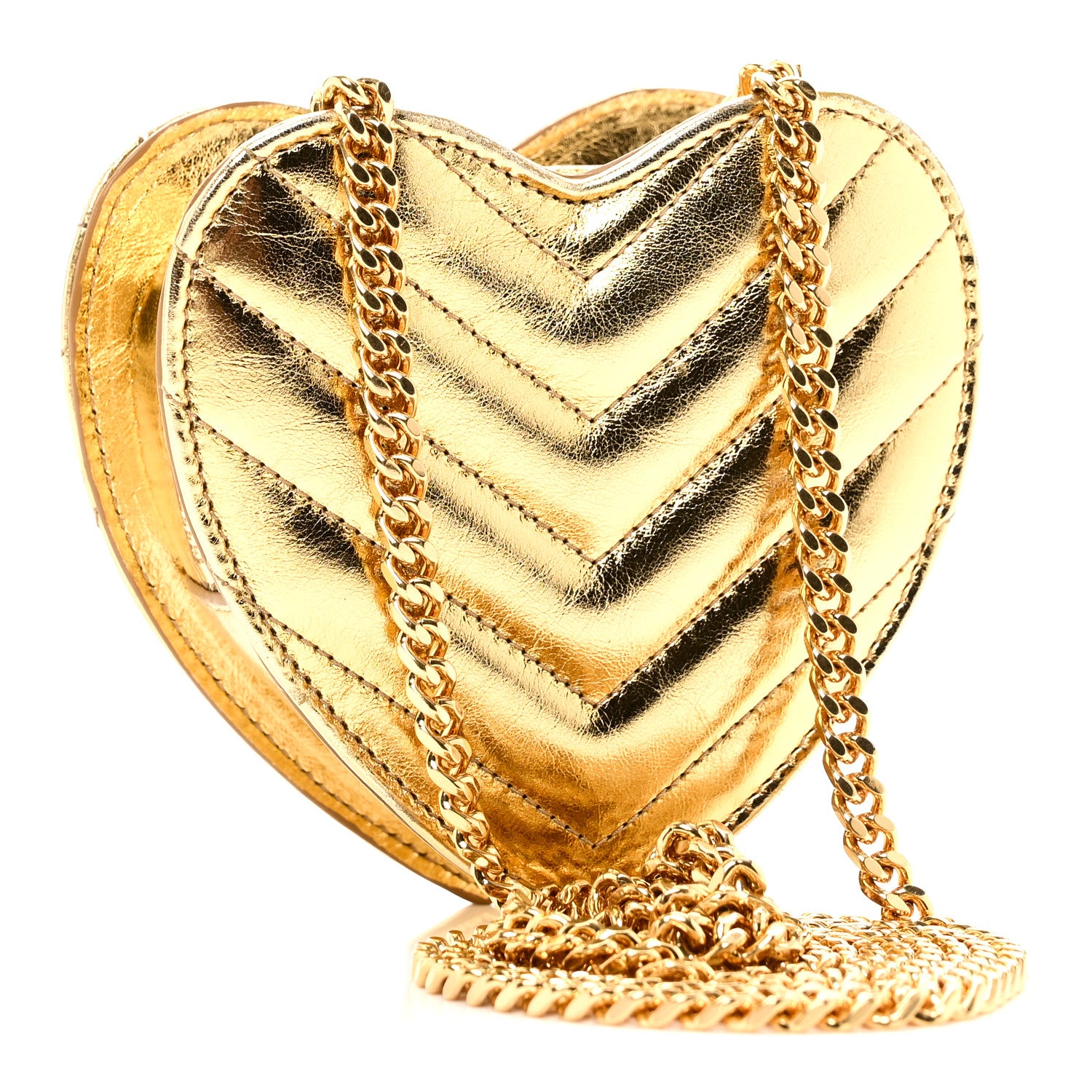 Saint Laurent Metallic Calfskin Matelasse Chevron Monogram Small Love Heart Chain Bag Gold 3 of 10