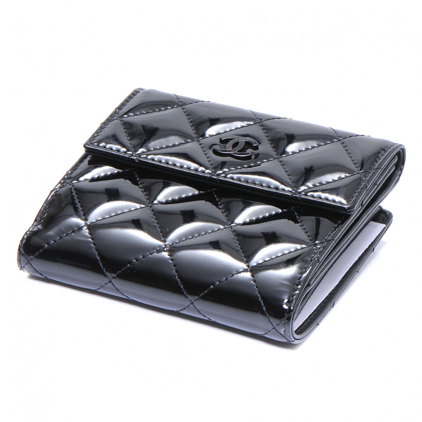 Patent Leather CC French Wallet Black