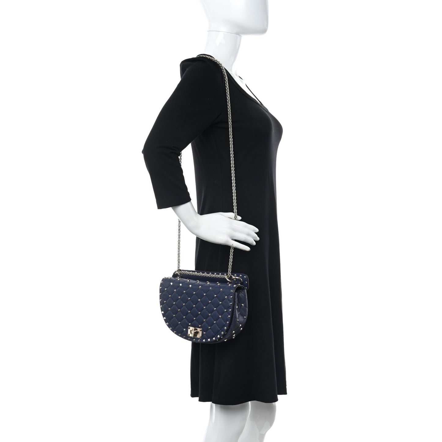 Nappa Medium Rockstud Spike Halfmoon Saddle Bag Blue