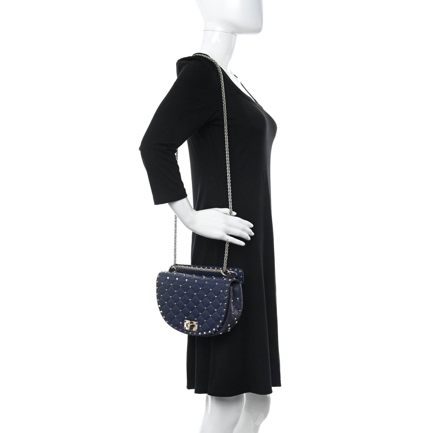 Valentino Garavani Nappa Medium Rockstud Spike Halfmoon Saddle Bag Blue 2 of 11
