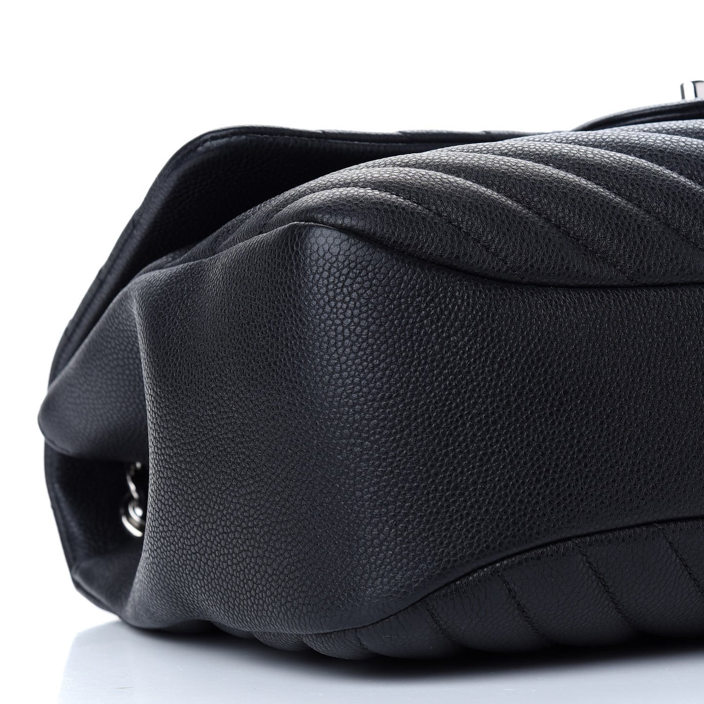 Caviar Chevron Quilted Large Puffy CC Flap Black