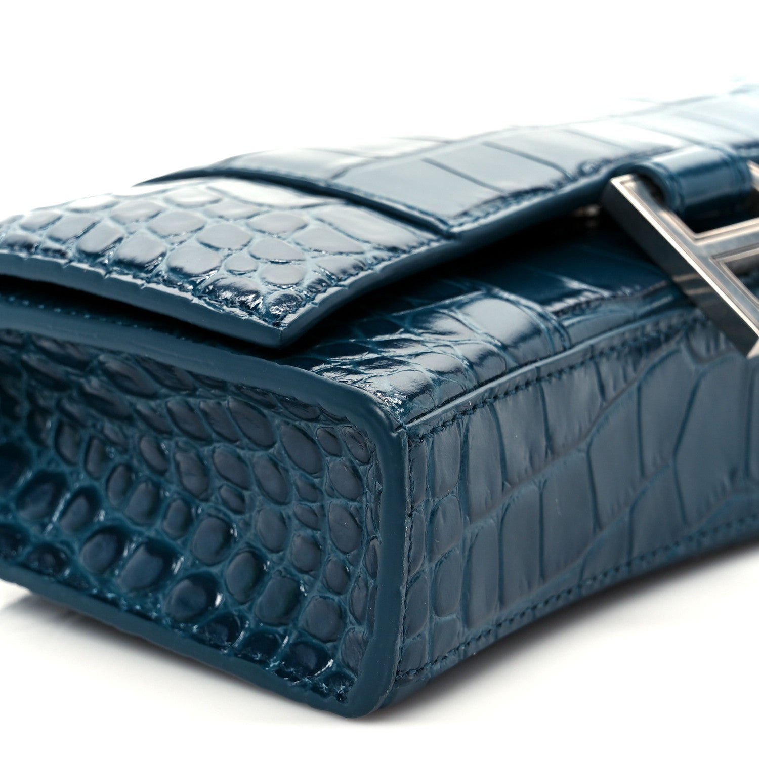Balenciaga Shiny Calfskin Crocodile Embossed Hourglass Chain Bag Forest Green 19 of 21