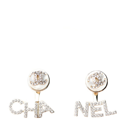 Chanel Pearl Crystal Logo Earrings Gold Pearly White 1 of 4
