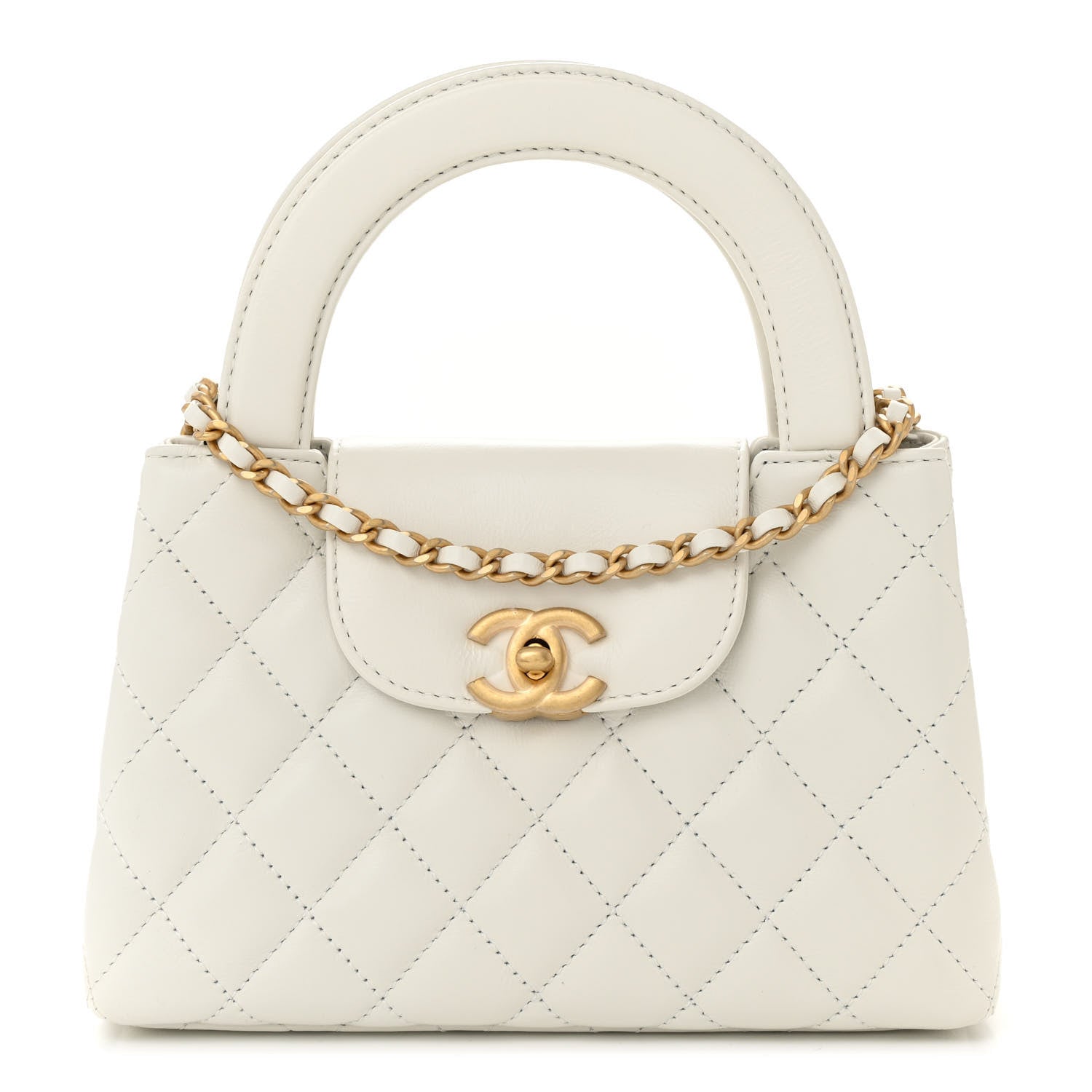 Chanel Shiny Aged Calfskin Quilted Nano Kelly Shopper White 1 of 10