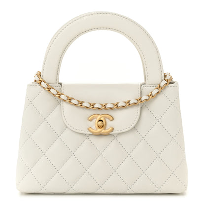 Chanel Shiny Aged Calfskin Quilted Nano Kelly Shopper White 1 of 10