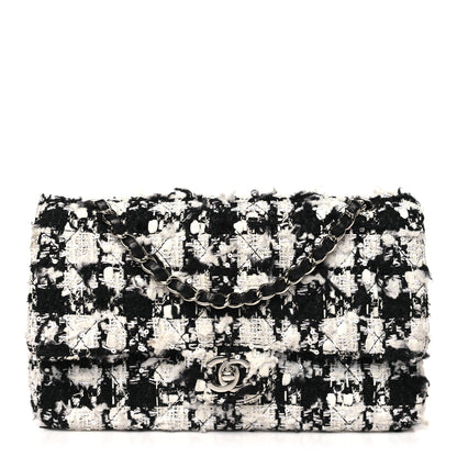 Chanel Tweed Quilted Medium Double Flap Black Ecru White 1 of 10