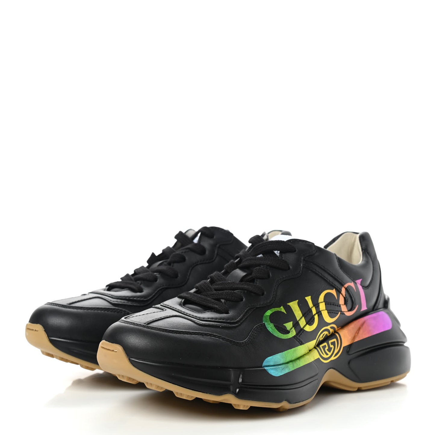 Calfskin Iridescent Logo Womens Rhyton Sneakers 36.5 Black