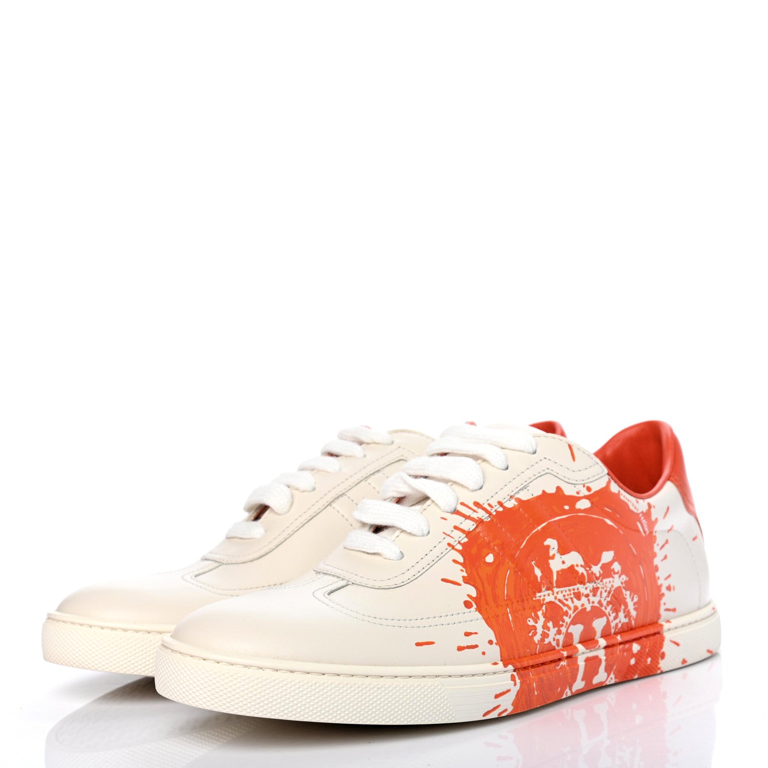Hermes Swift Printed Peinture Fraiche Quicker Sneakers 36.5 White Orange 3 of 7